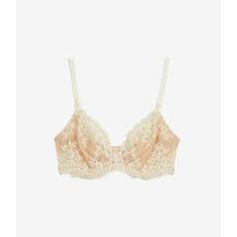 Wacoal Halo Lace Bra Women 34C Tan‎ white Excellent Unlined Underwire 65191 sexy